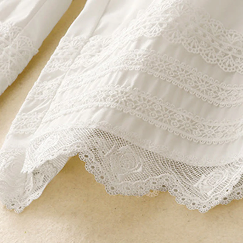 Buddha Stones Commute Plain Lace Patchwork Drawstring Design Women's Wide Leg Cotton Ankle-Length Pants With Pockets