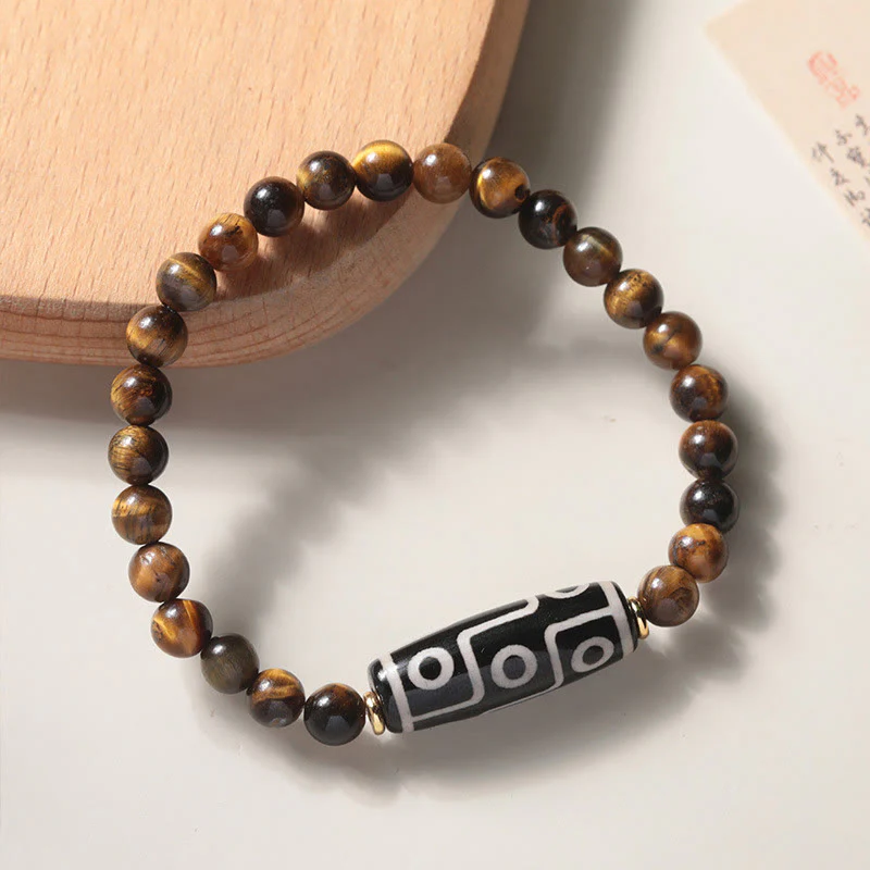 Buddha Stones Tibetan Tiger Eye Tourmaline Nine-Eye Dzi Bead Protection Bracelet