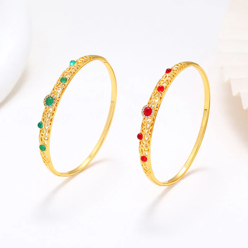 Buddha Stones Vine Design Alloy Zircon Luck Bracelet Bangle