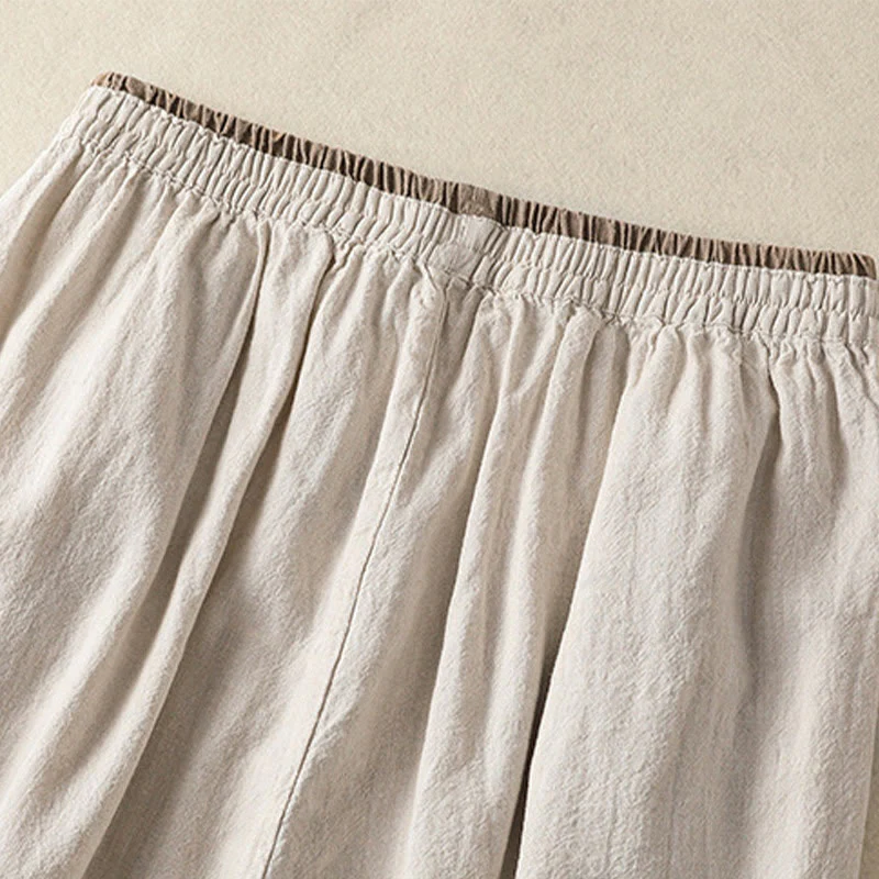 Buddha Stones Casual Embroidery Women's Cotton Linen 7-8 Length Harem Pants With Pockets