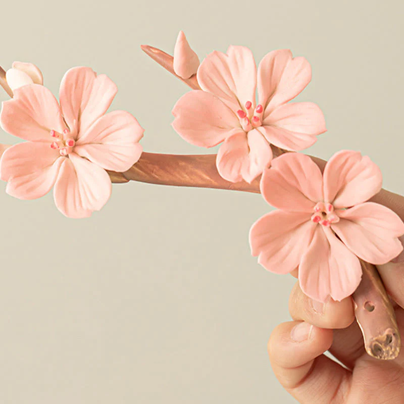 Buddha Stones Blooming Plum Blossom Branches Ceramic Healing Incense Burner Desk Decoration