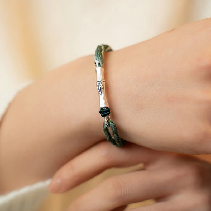 Buddha Stones 925 Sterling Silver Bamboo Reincarnation Knot Luck Protection String Bracelet