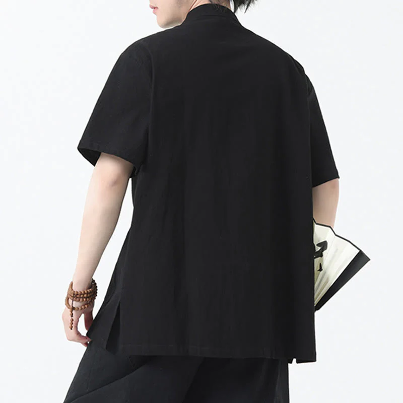 Buddha Stones Frog-Button Chinese Tang Suit Short Sleeve Shirt Linen Men Clothing With Pockets