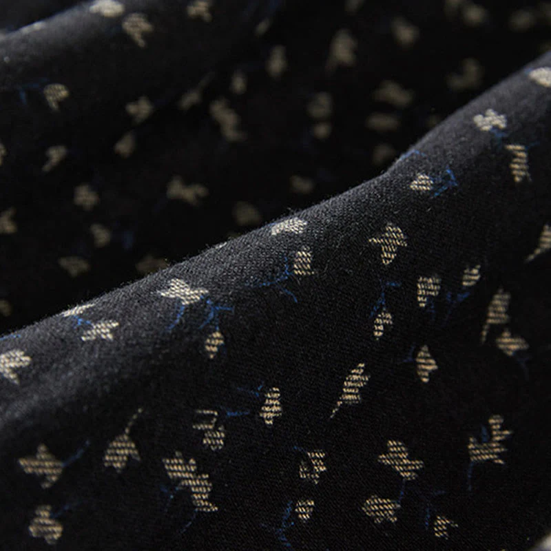 Buddha Stones Fall Printing Floral Buttons Lace Lapel Design Cotton Linen Midi Dress With Pockets