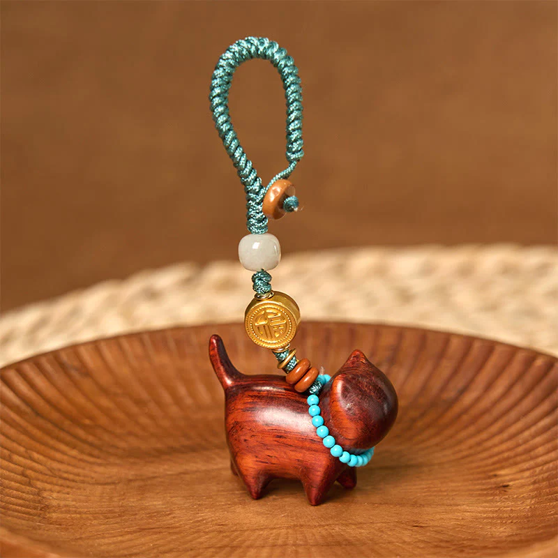 Buddha Stones Hetian Jade Natural Sandalwood Red Sandalwood Green Sandalwood Fu Character Abundance Key Chain