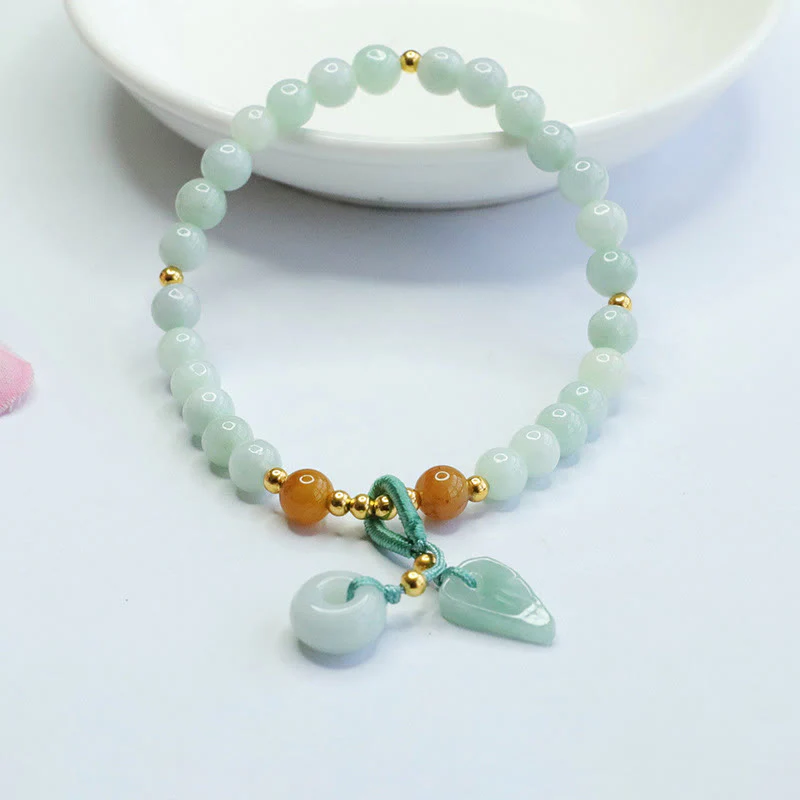 Buddha Stones Jade Beads Leaf Peace Buckle Prosperity Bracelet