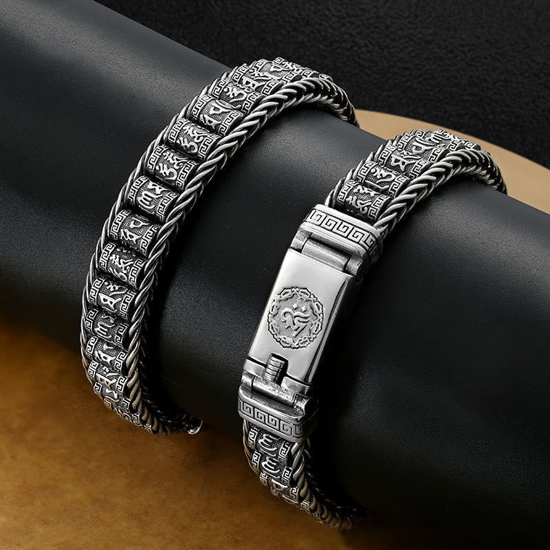 Buddha Stones Tibetan Copper Buckle Om Mani Padme Hum Peace Metal Bracelet