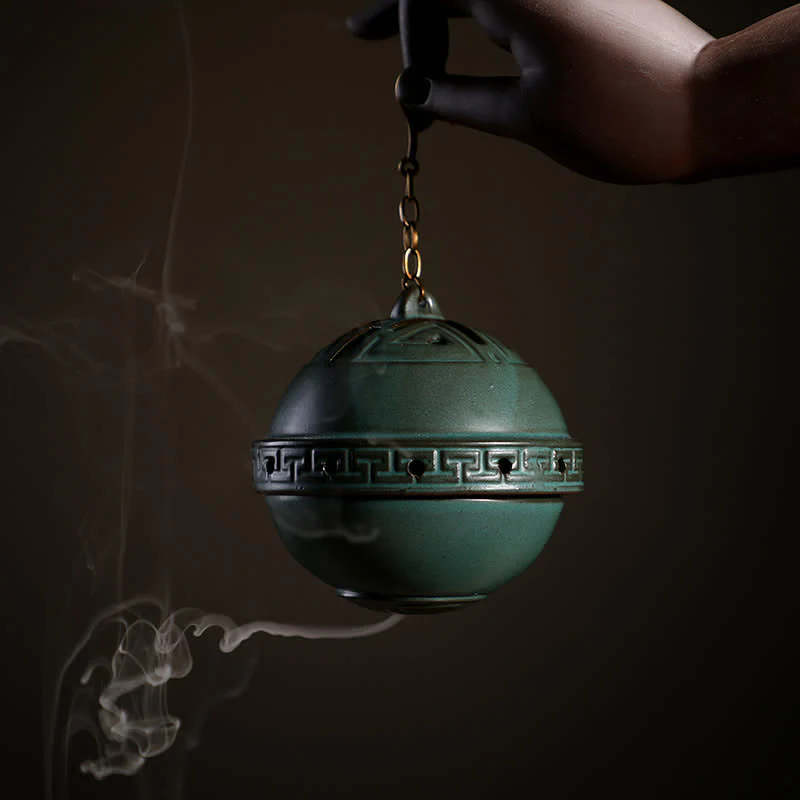 Buddha Stones Tibetan Lotus Blessing Ceramic Incense Burner Decoration