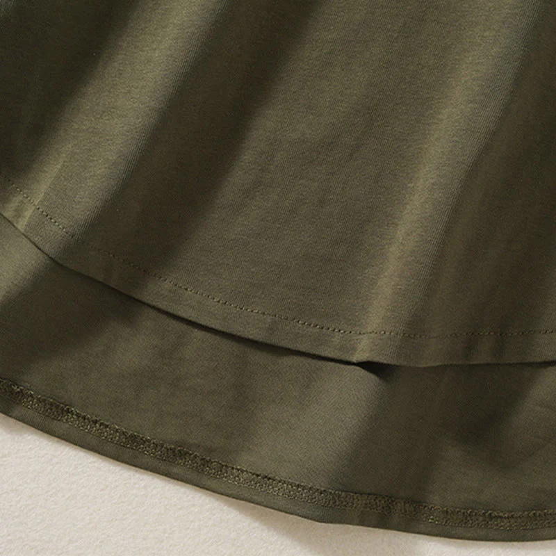 Buddha Stones Casual Pure Irregular Hem Cotton Linen Women's Long Sleeve T-shirt