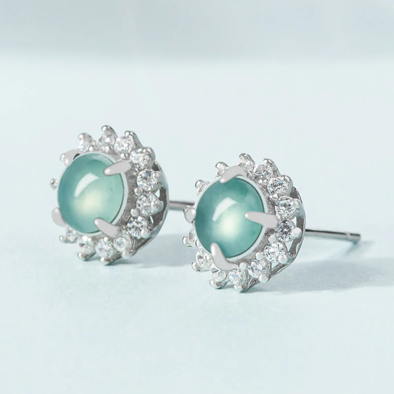 Buddha Stones 925 Sterling Silver Round Jade Luck Abundance Stud Earrings