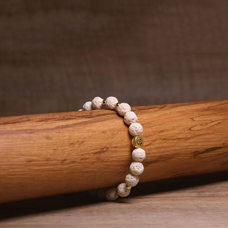 Buddha Stones Whitelava Rock Om Symbol Healing Calm Bracelet
