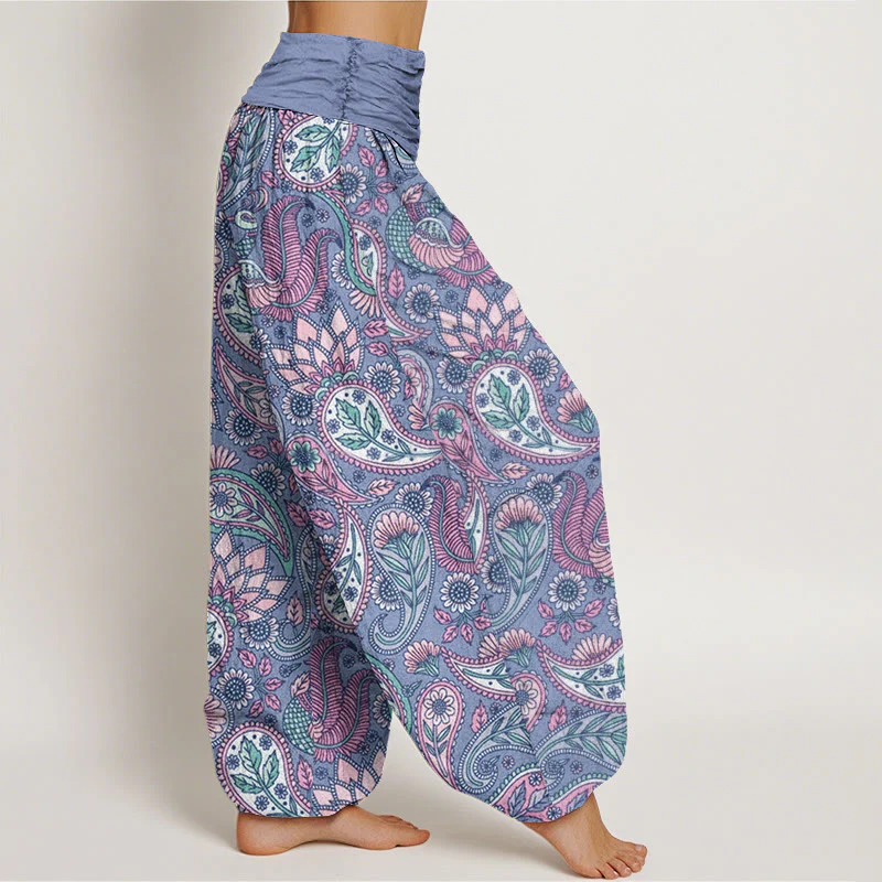 Buddha Stones Cashew Flower Peacock Sunflower Design Women's Elastic Waist Harem Pants