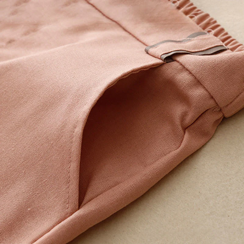 Buddha Stones Casual Straight Leg Design Women's Cotton Linen Pants With Pockets