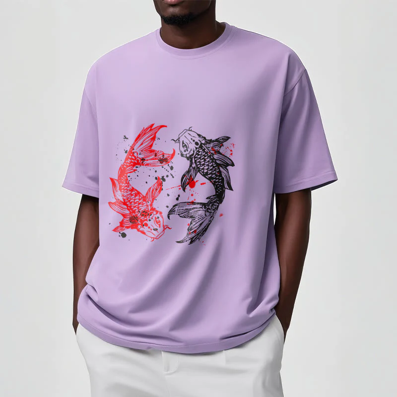 Buddha Stones Red Black Koi Fish Tee T-shirt