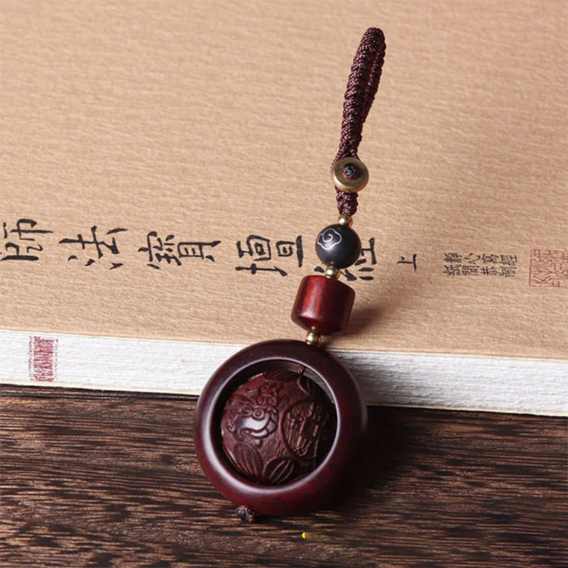 Buddha Stones Tibetan Small Leaf Red Sandalwood Ebony Luck Protection Rotation Decoration