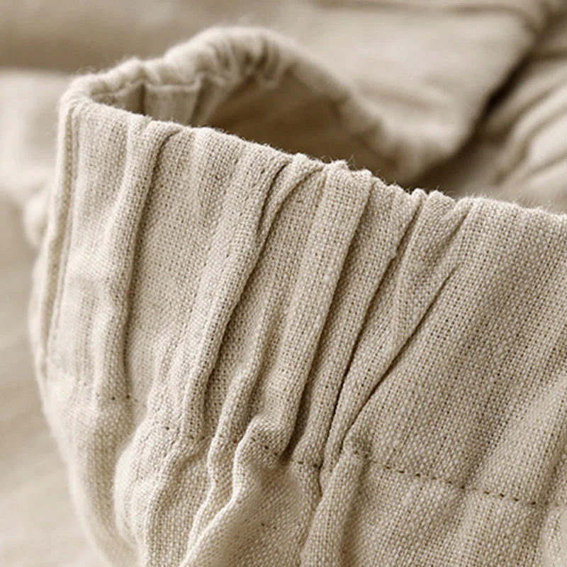 Buddha Stones Wild Plain Cotton Linen Women's Wide Leg Pants With Pockets