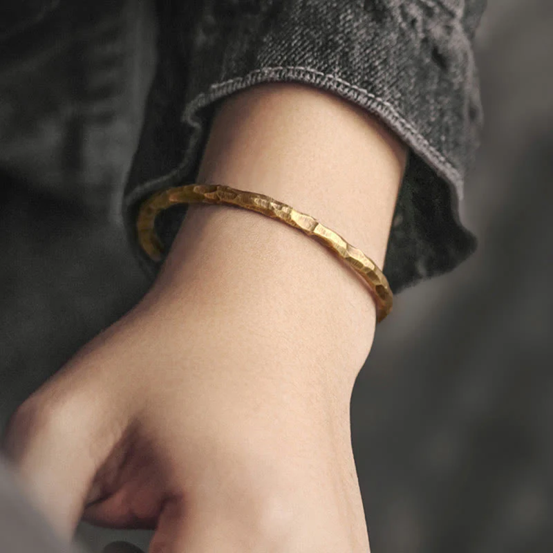 Buddha Stones Tibetan Bump Texture Copper Luck Cuff Bracelet Bangle