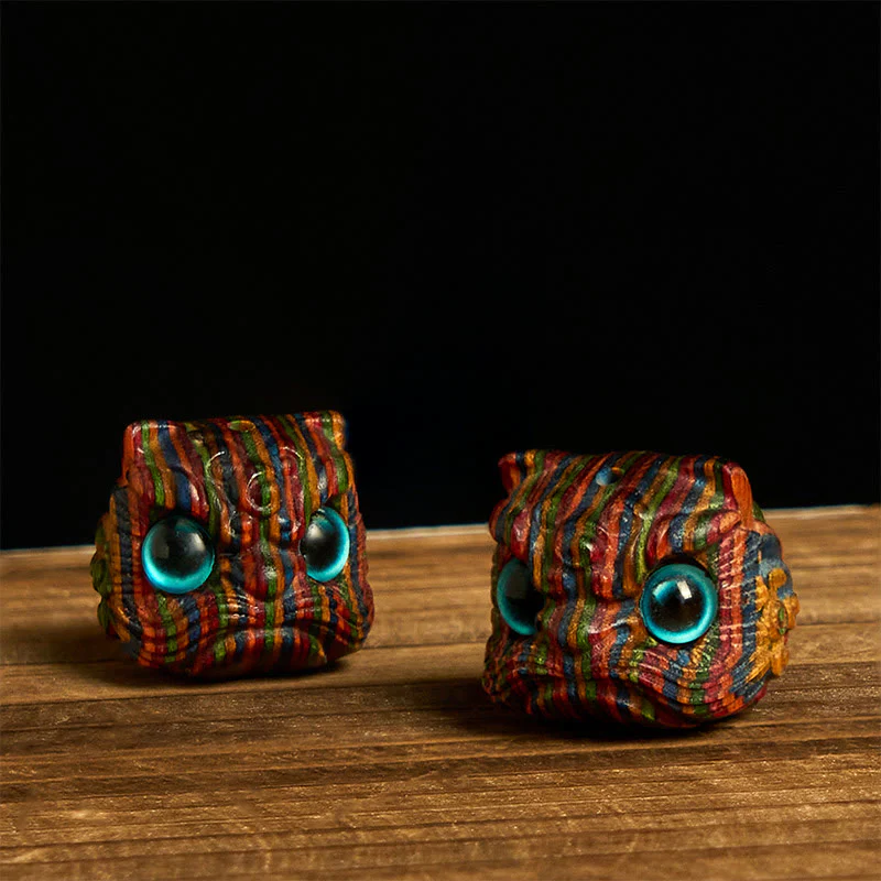 Buddha Stones 2Pcs Mini Rainbow Eucalyptus Dancing Lion Carved Balance Decoration