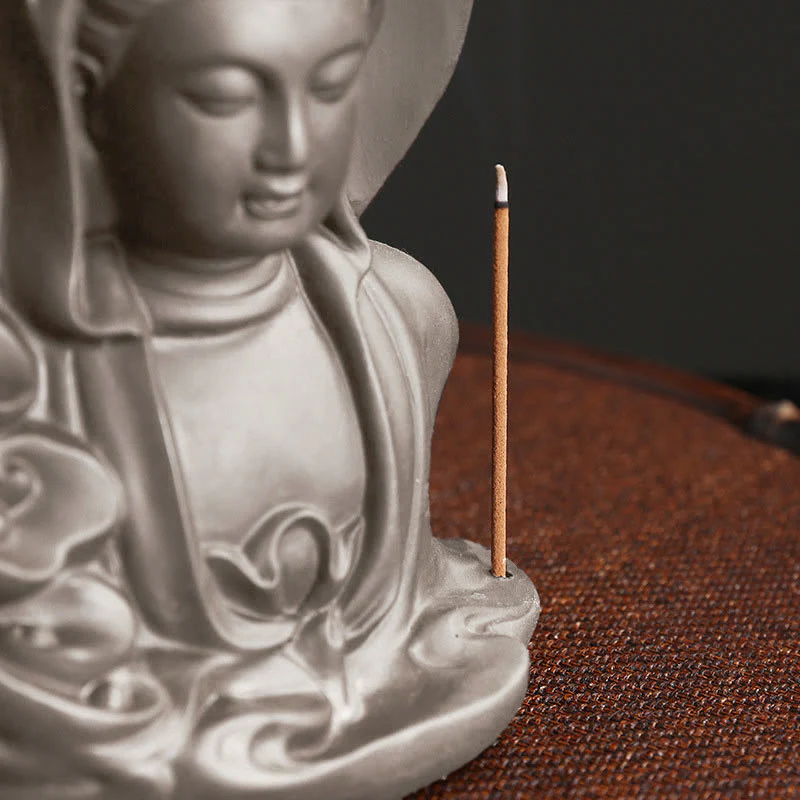 Buddha Stones Tibetan Avalokitesvara Buddha Lotus Healing Backflow Smoke Fountain Incense Burner