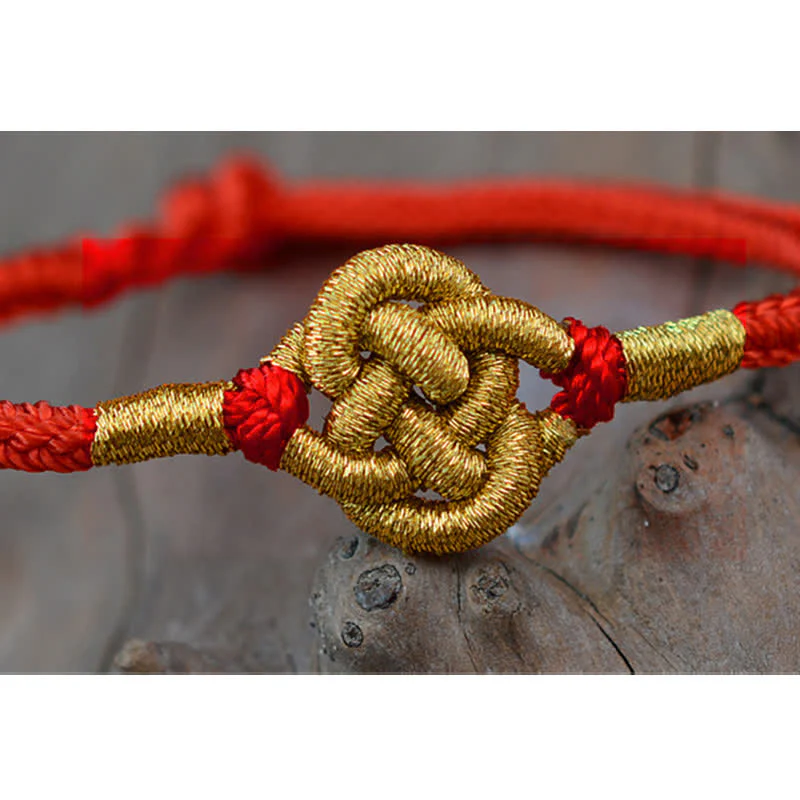 Buddha Stones Handmade Simple Design Chinese Knotting Luck Strength Braid String Bracelet