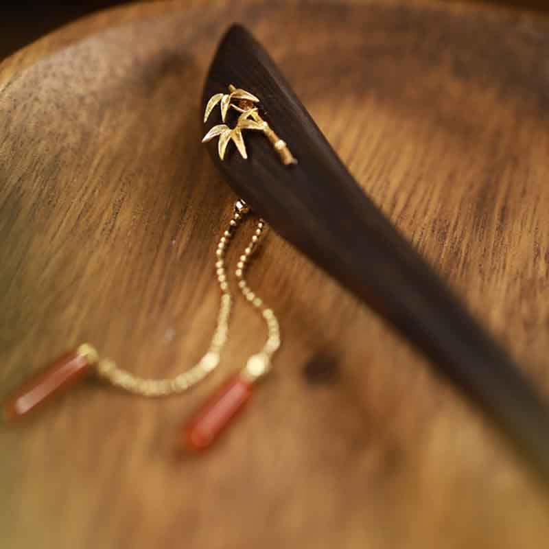 Buddha Stones Red Agate Ebony Wood Confidence Tassel Hairpin