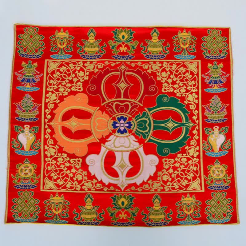 Buddha Stones Flower Endless Knot Prayer Altar Mat Healing Meditation 8 Auspicious Symbols Mat Table Runner