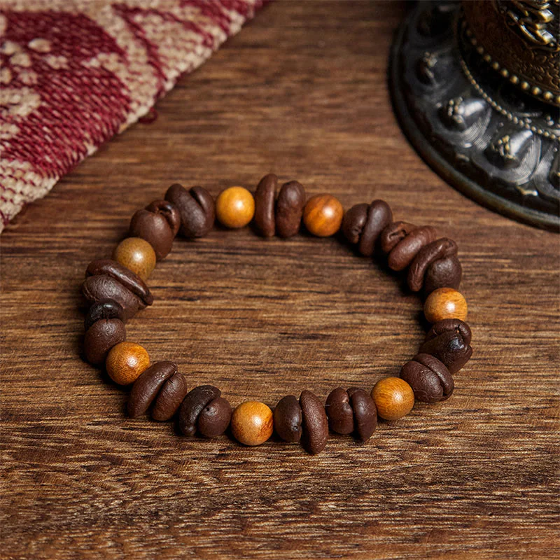 Buddha Stones Natural Coffee Beans Green Sandalwood Positive Bracelet
