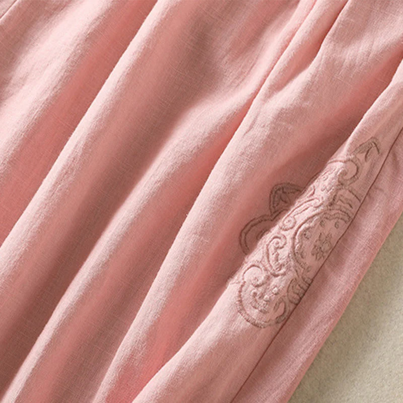 Buddha Stones Casual Embroidery Women's Cotton Linen 7-8 Length Harem Pants With Pockets