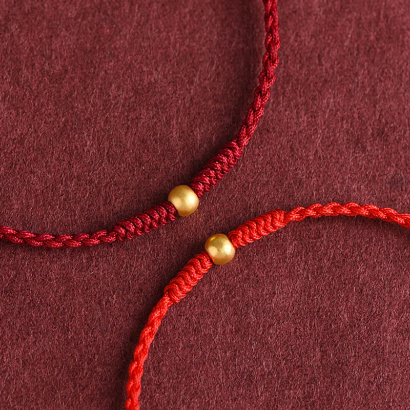 Buddha Stones 999 Gold One Mini Bead Design Handmade Strength Braided Rope Bracelet Anklet