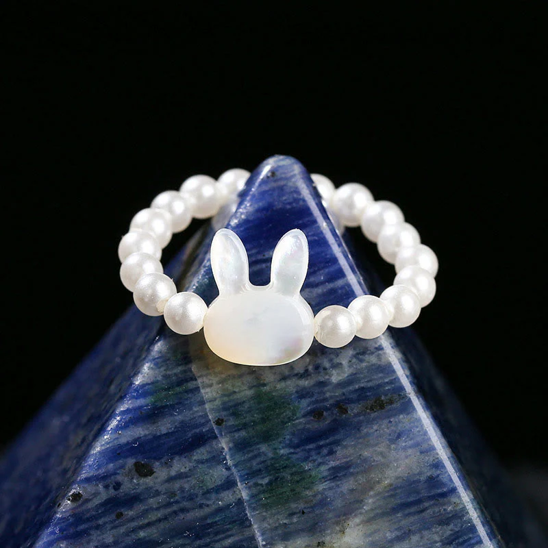 Buddha Stones 3mm Tridacna Stone Bead Rabbit Blessing Elastic Ring