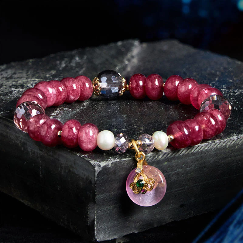 Buddha Stones Natural Rose Quartz Bow Peace Buckle Loving Energy Bracelet