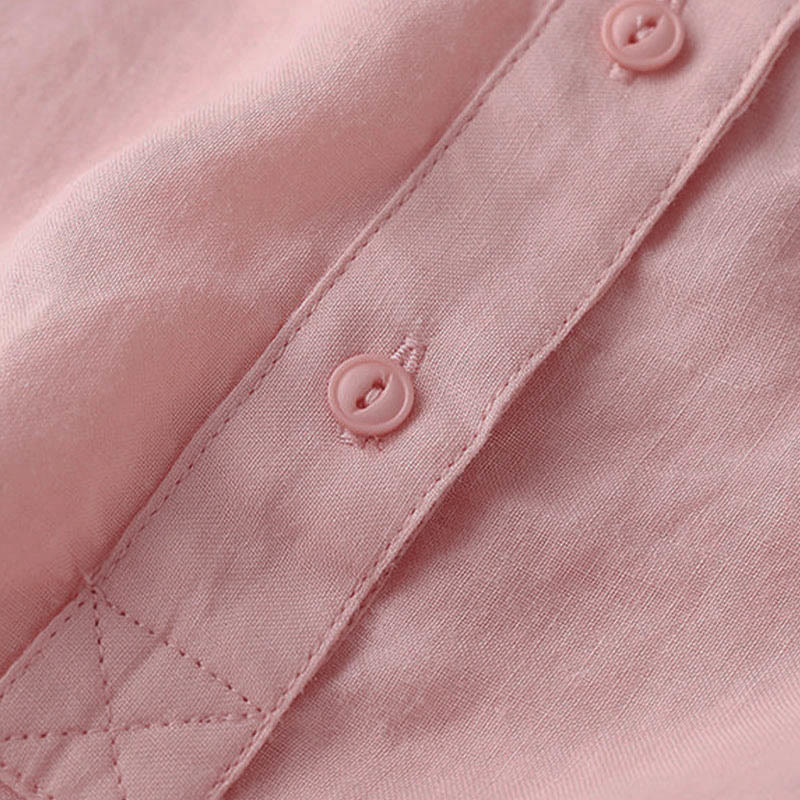 Buddha Stones Casual Women's V-neck Three Quarter Sleeve Design Plain Cotton Linen Shirt