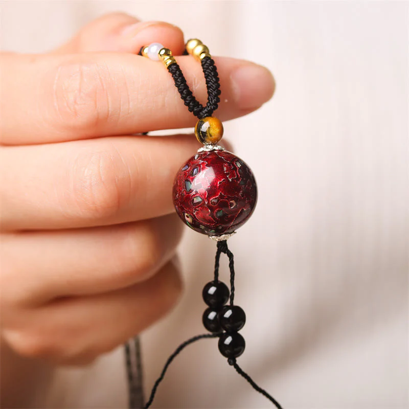 Buddha Stones Ebony Wood Venus Aurora Bead Lacquer Craft Peace Necklace Pendant