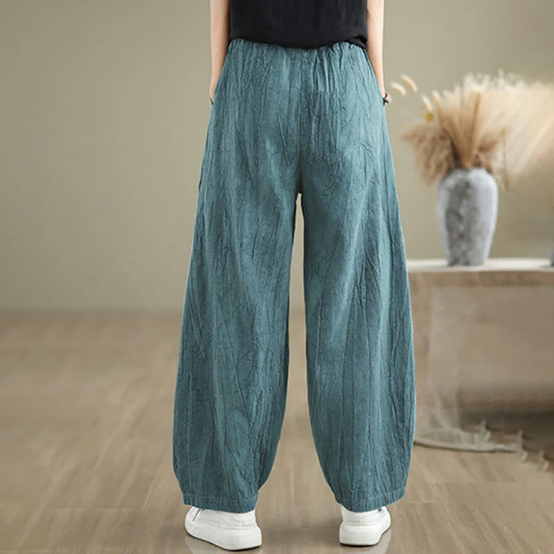 Buddha Stones Casual Plain Women's Cotton Linen Harem Pants With Pockets