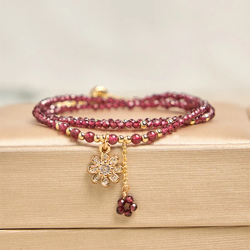 Buddha Stones Natural 2.5mm Garnet Beads Flower Purification Multilayer Bracelet
