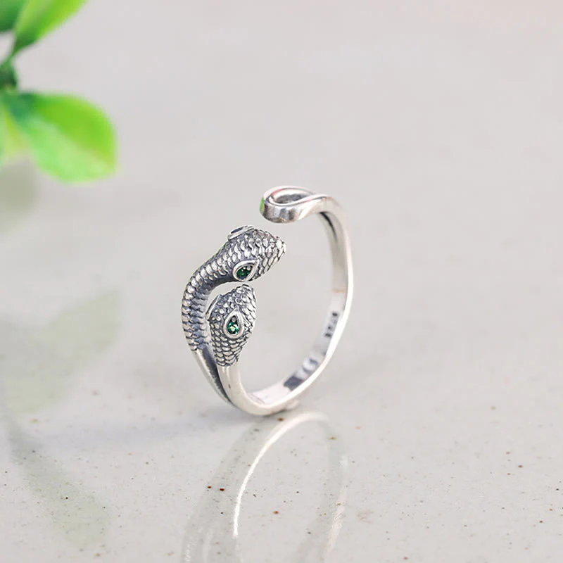 Buddha Stones 925 Sterling Silver Year Of The Snake Two-headed Snake Adjustable Open Ring