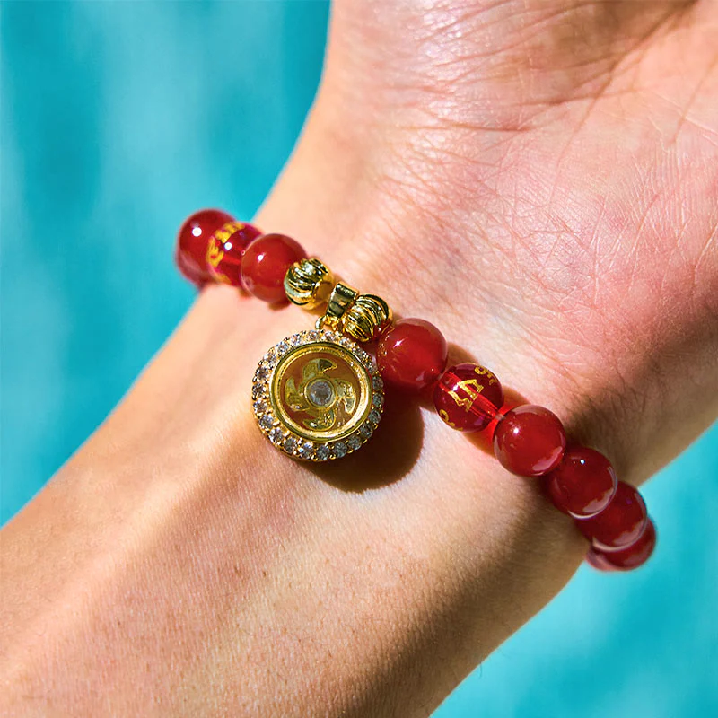 Buddha Stones Red Agate Om Mani Padme Hum Five Directions Gods of Wealth Zircon Cyclone Charm Self-acceptance Bracelet