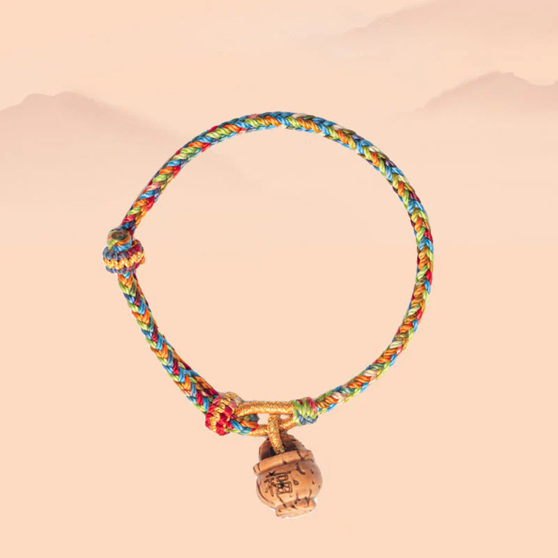 Buddha Stones Peach Wood Fu Character Safe And Well Wealth Bracelet