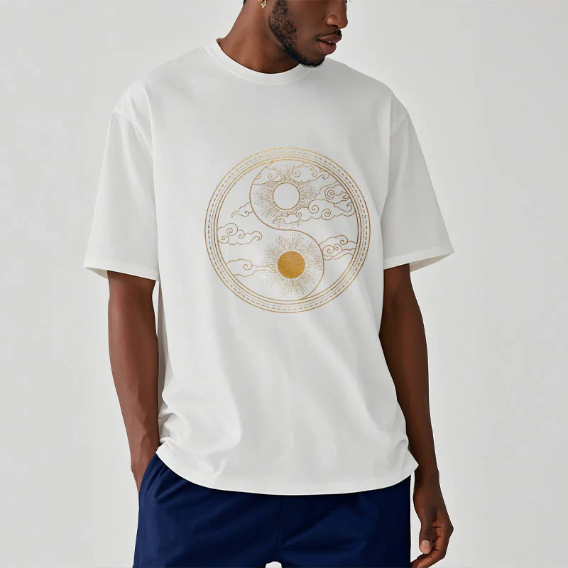 Buddha Stones Yin Yang Sun Auspicious Clouds Tee T-shirt