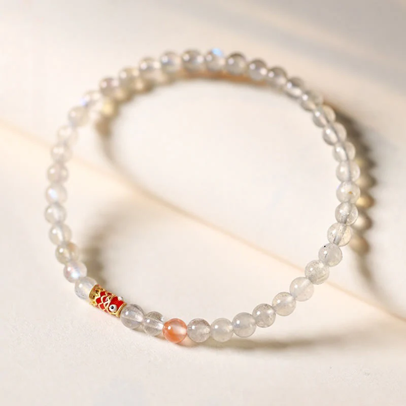 Buddha Stones Ultra-Thin Moonstone Koi Fish Healing Bracelet
