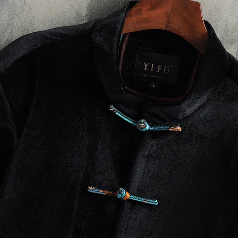 Buddha Stones Tang Suit Frog-button Round Neck Cotton Men's Jacket Shirt Clothing