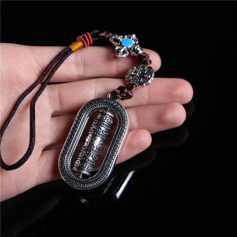 Buddha Stones Tibet Om Mani Padme Hum Prayer Wheel Peace Rotatable Car Hanging Decoration