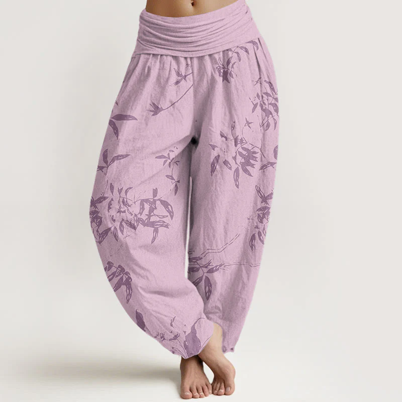 Buddha Stones Branch Pattern Women's Elastic Waist Harem Pants