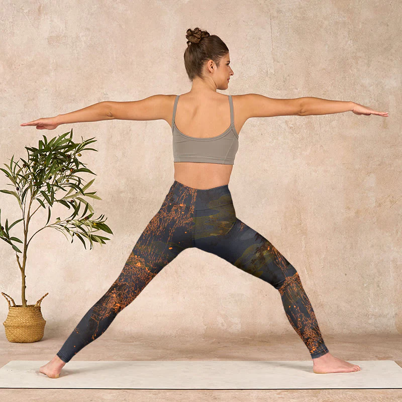 Buddha Stones Golden Mountains Clouds Print Gym Leggings Women's Yoga Pants