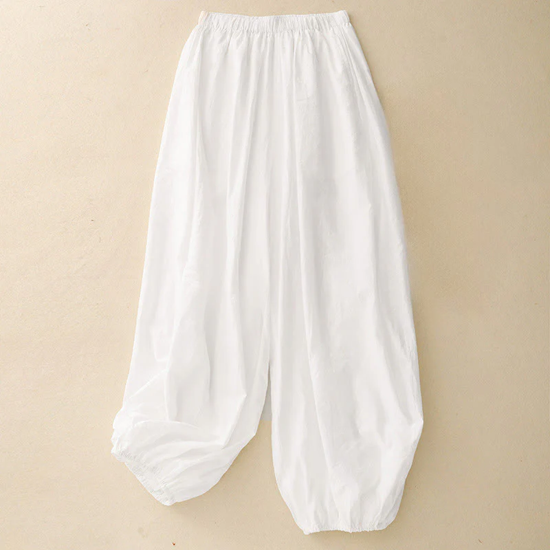 Buddha Stones Casual Simple Design Women's Cotton Harem Pants With Pockets