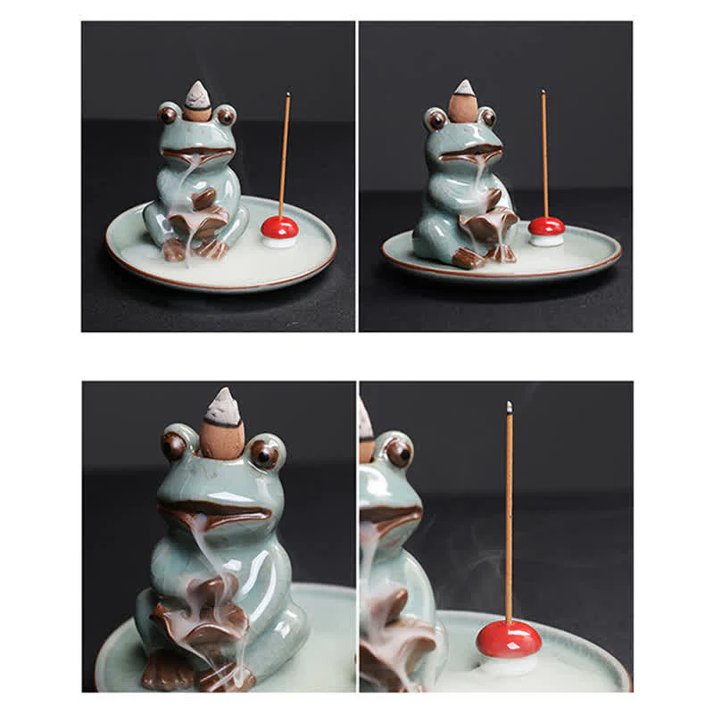 Buddha Stones Meditation Frog Ceramic Lotus Healing Incense Burner