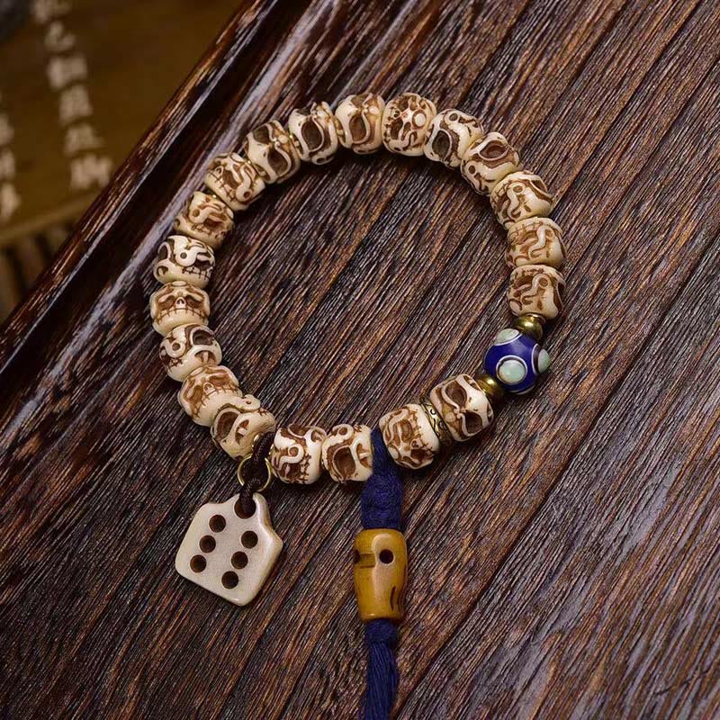 Buddha Stones Tibetan Camel Bone Garuda Carved Protection Tassel Bracelet