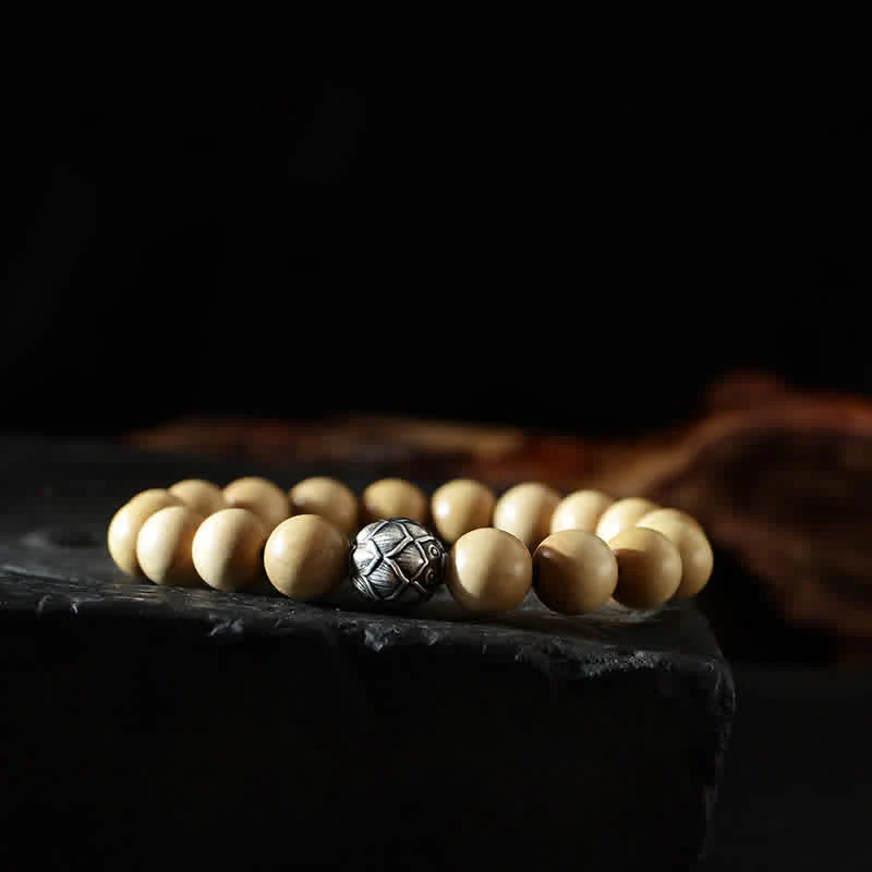 Buddha Stones Tibet Peach Wood Lotus Cinnabar Bagua Yin Yang Luck Wealth Bracelet