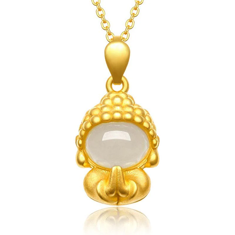 Buddha Stones White Jade Buddha Success Pendant Necklace