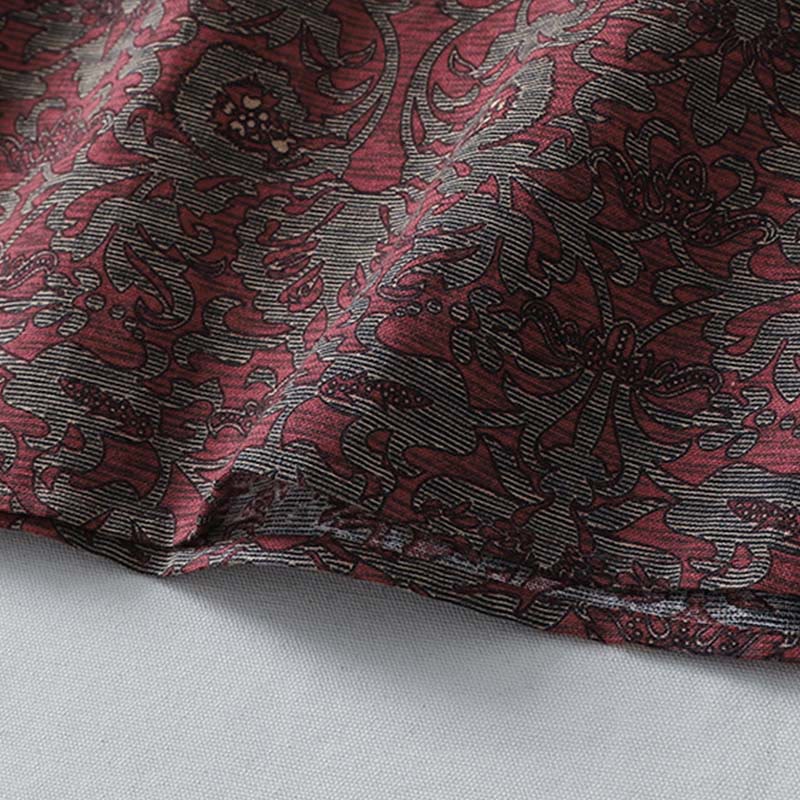 Buddha Stones Brown Retro Printing Floral Pattern Lapel Cotton Linen Midi Dress With Pockets